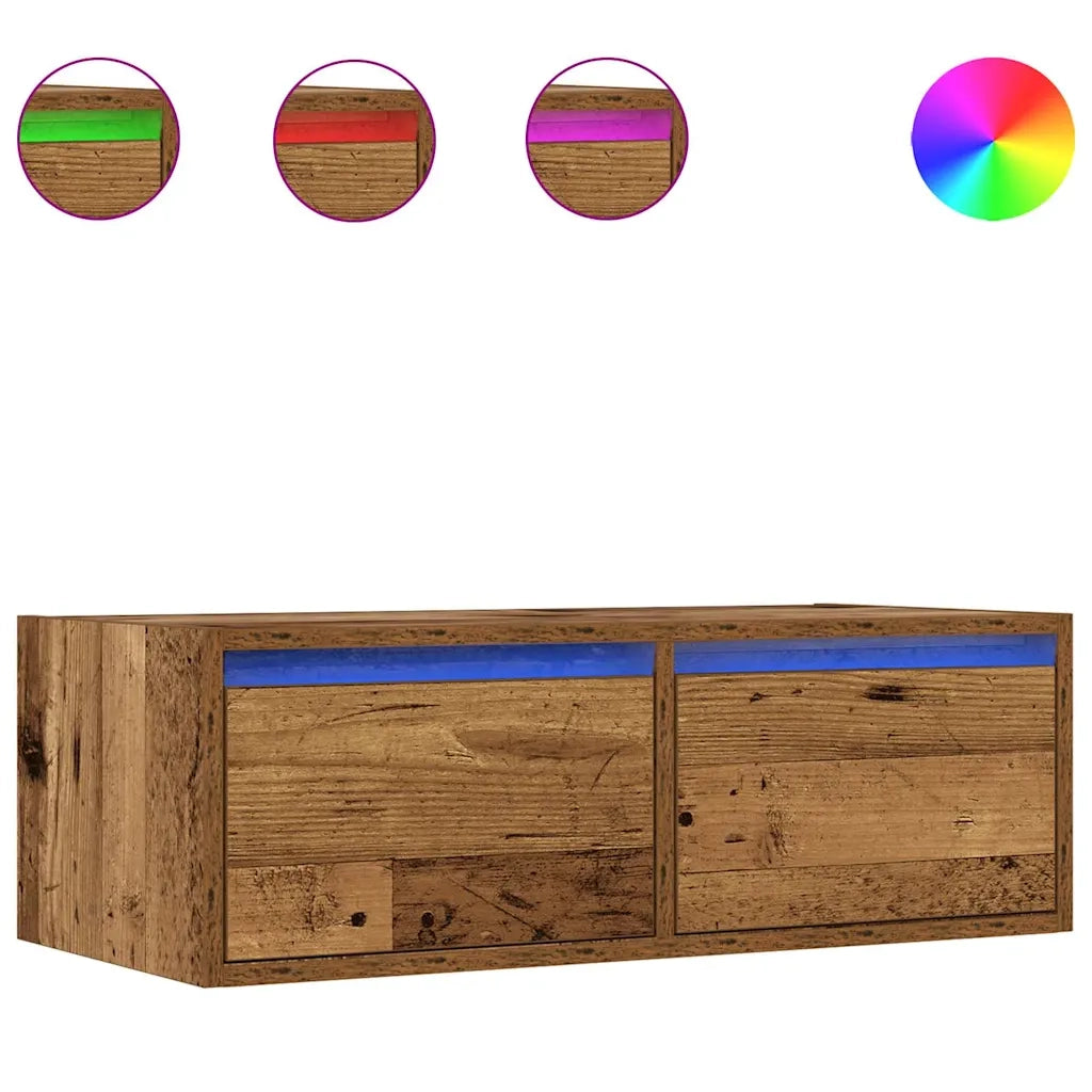 Mobile Porta TV con Luci LED-Mobile per TV-Credenza TV Legno Antico 75x35,5x25 cm