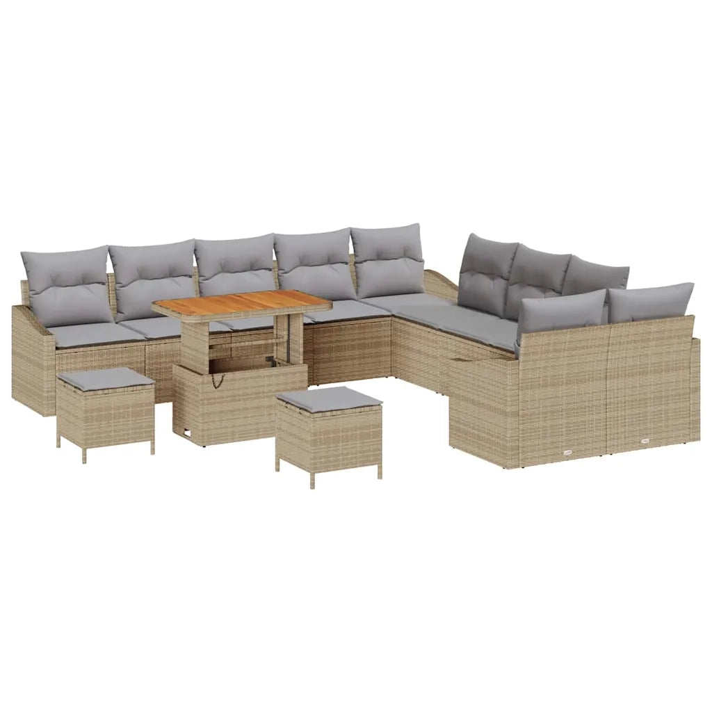 Set Divano da Giardino con cuscino 13 pcs Beige polyrattan