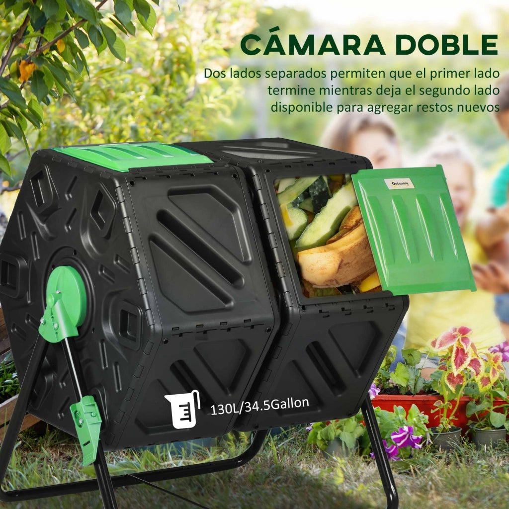 Compostiera Rotante a Doppia Camera ¨C Xylo ¨C 130L Nero 67x60x77cm