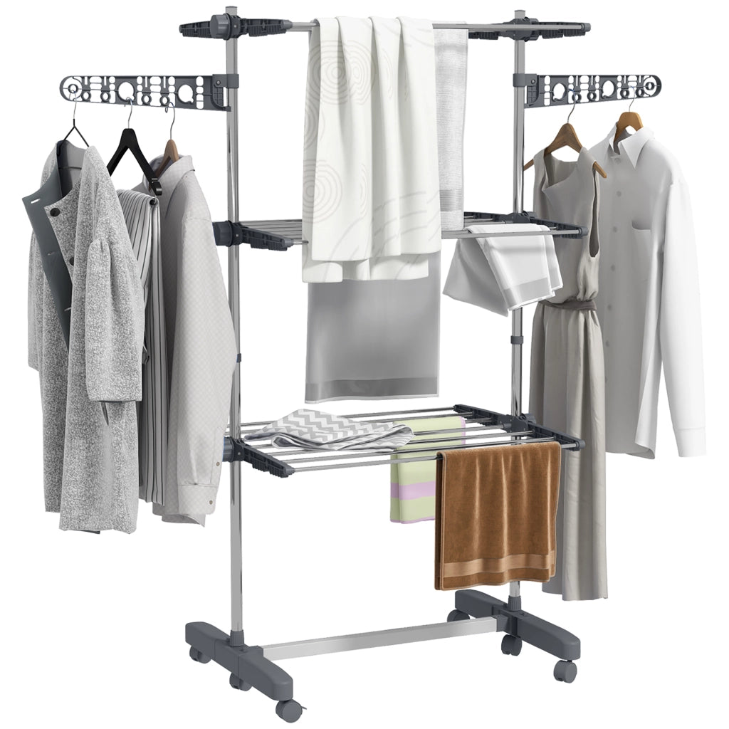 Stendino Verticale 3 Ripiani Regolabili ¨C Minimal ¨C Grigio Argento Acciaio Plastica 142x55x152 cm