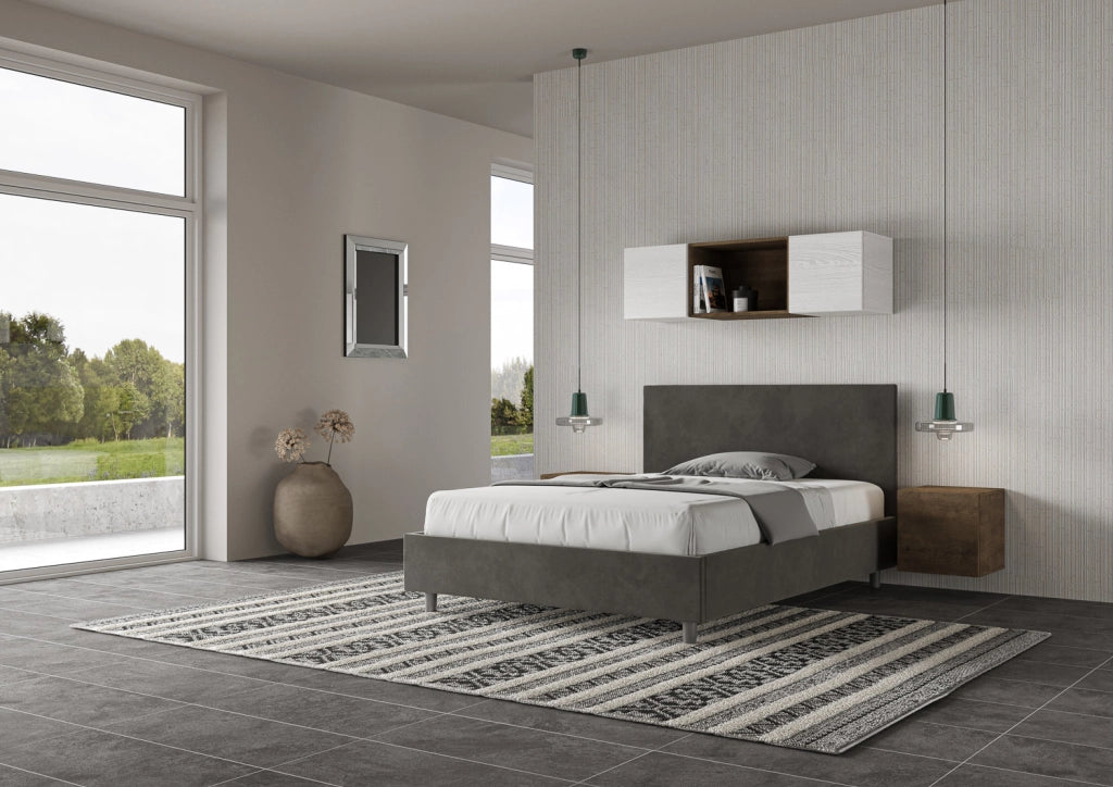 BS COM Letto una piazza e mezza contenitore imbottito 130x190 microfibra grigio