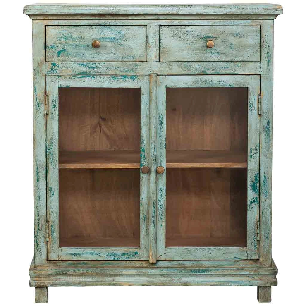Credenza artigianale in legno turchese 85x40x100h cm