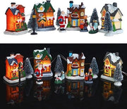 Set di Abitazioni Miniaturne LED Illuminate con Città - Casa 10 pezzi Kit di Decorazione per Natale Scena di Natale Abitazioni Miniaturne Ornamenti Natale