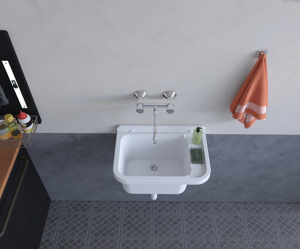 White Sink 60x34x21 cm - Durable and Compact Basin for Outdoors, Perfect for Gardens and Outdoor Spaces