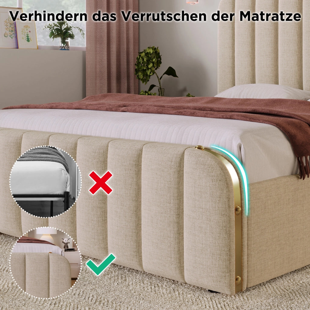 Letto imbottito con cassetti e USB-C - Xylo - 160x200 be?owe