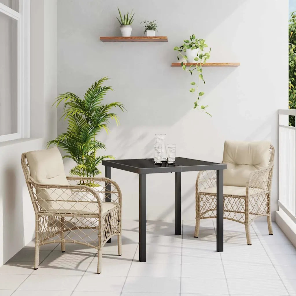 Set da Pranzo per Giardino con cuscino 3 pcs Beige polyrattan