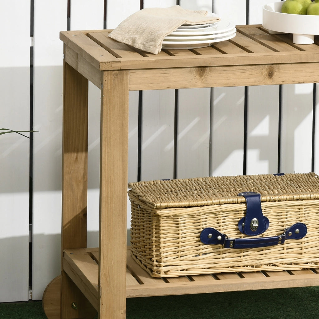 Carrello Portavivande da Giardino ¨C Xylo ¨C Legno 2 Ripiani Portabottiglie 95x47x74 cm