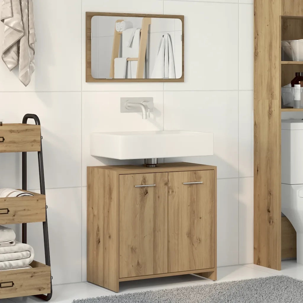 Mobile da Bagno con Specchio Rovere Artigianale Truciolato 856043