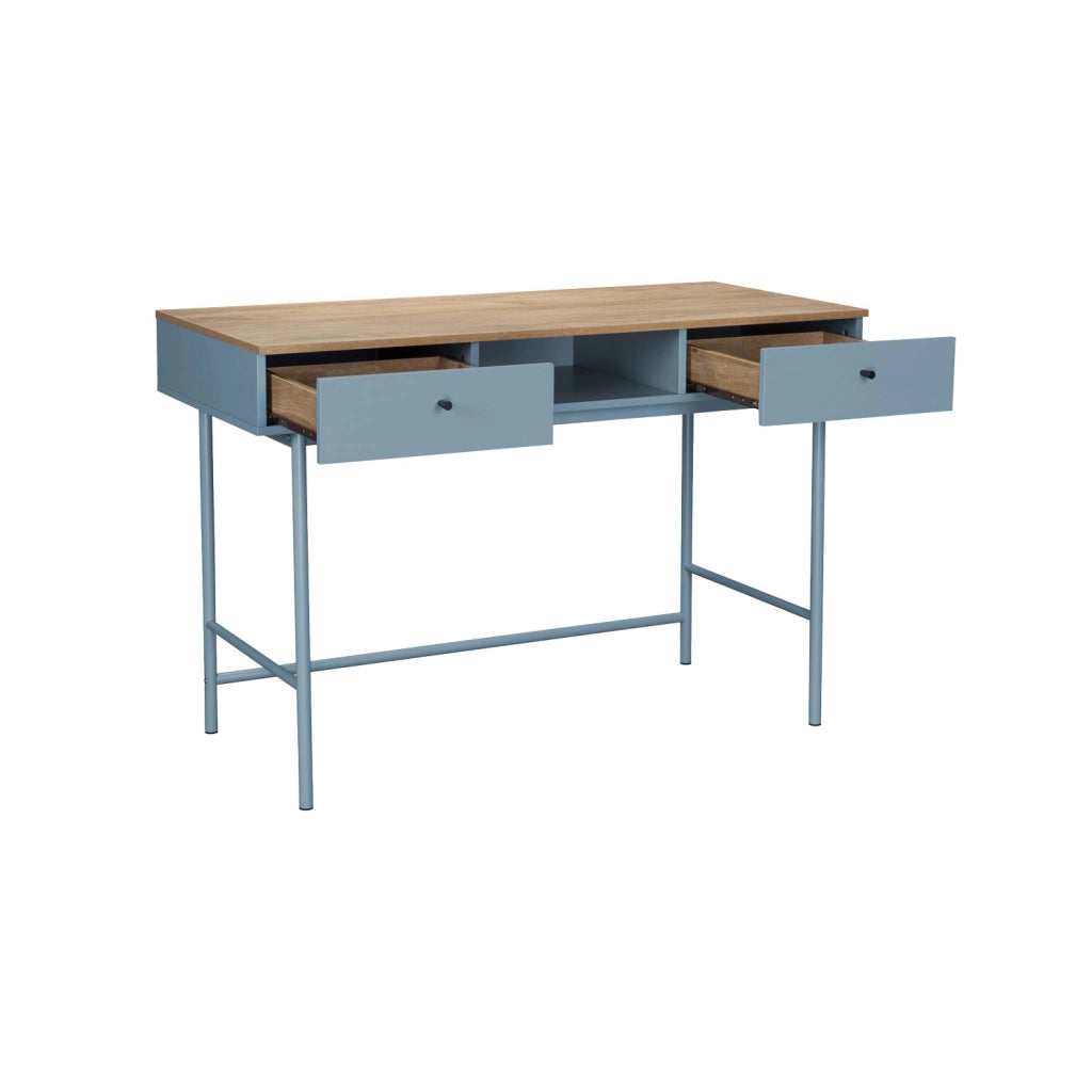 Scrivania decorativa in legno e ferro con 2 cassetti e 1 scomparto,