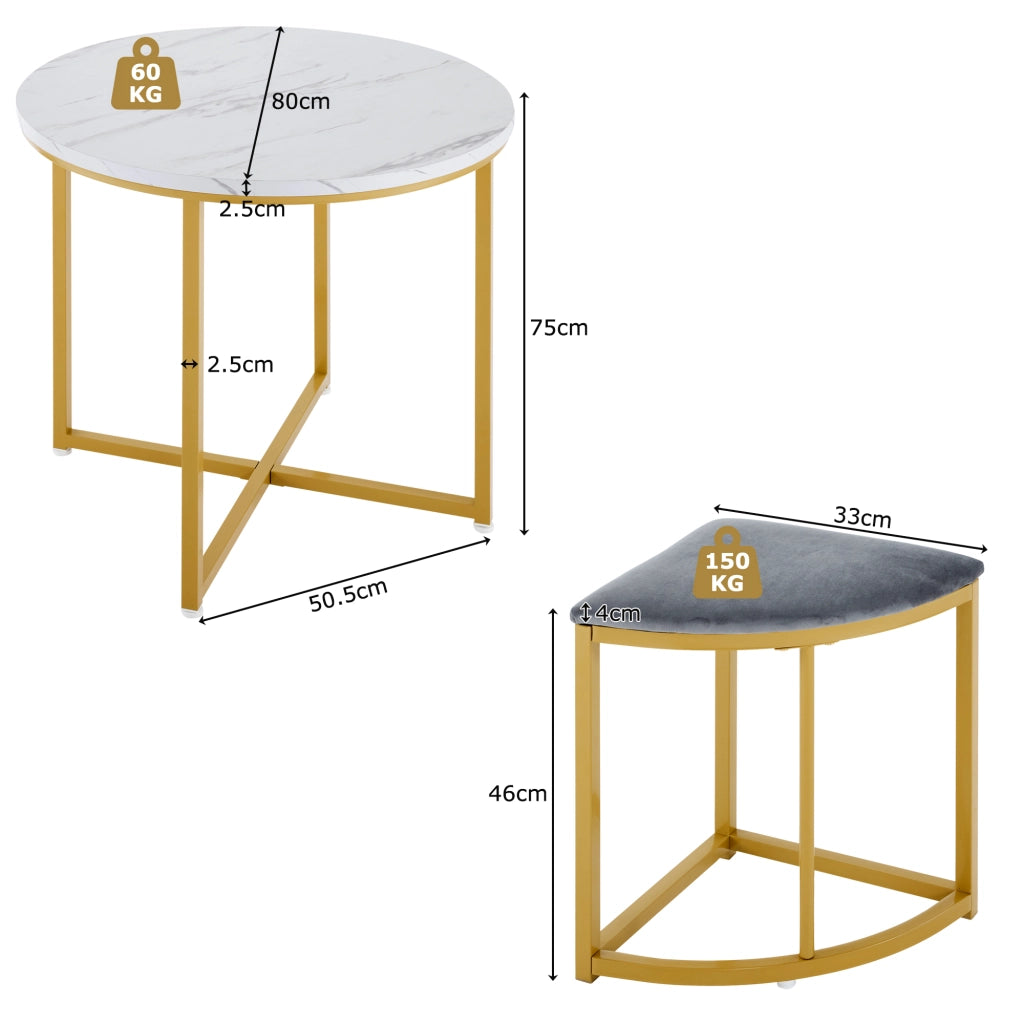 Set Tavolo da Pranzo con 4 Sedie in Velluto ¨C Xylo ¨C Piano MDF, Telaio Dorato, Grigio