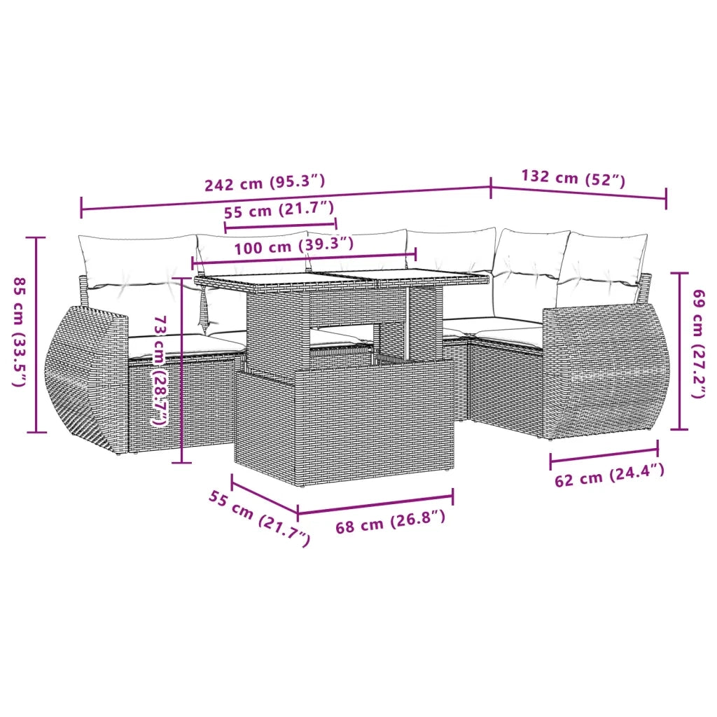 Set Divano da Giardino 6 pz con Cuscini Beige in Polyrattan 3268519