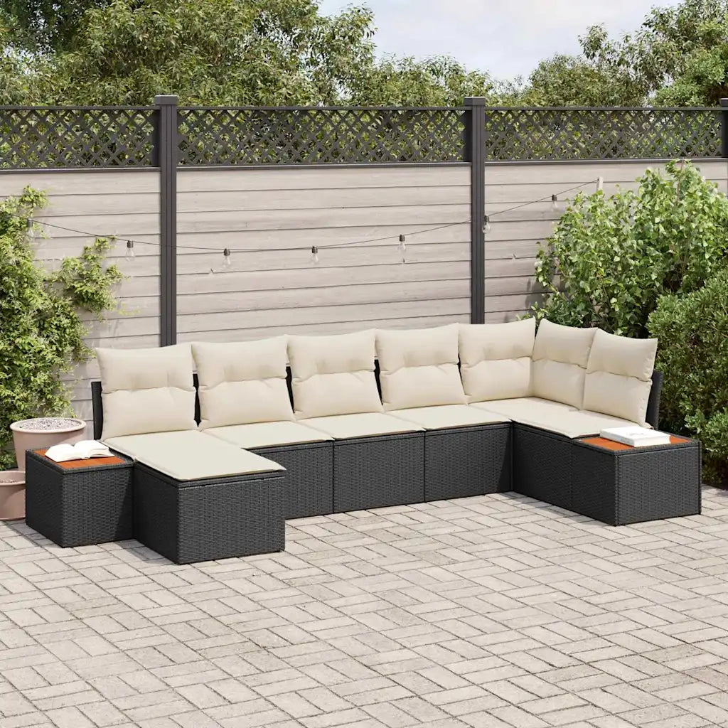 Set Divano da Giardino 8 pcs Nero e Crema Polyrattan 3356797