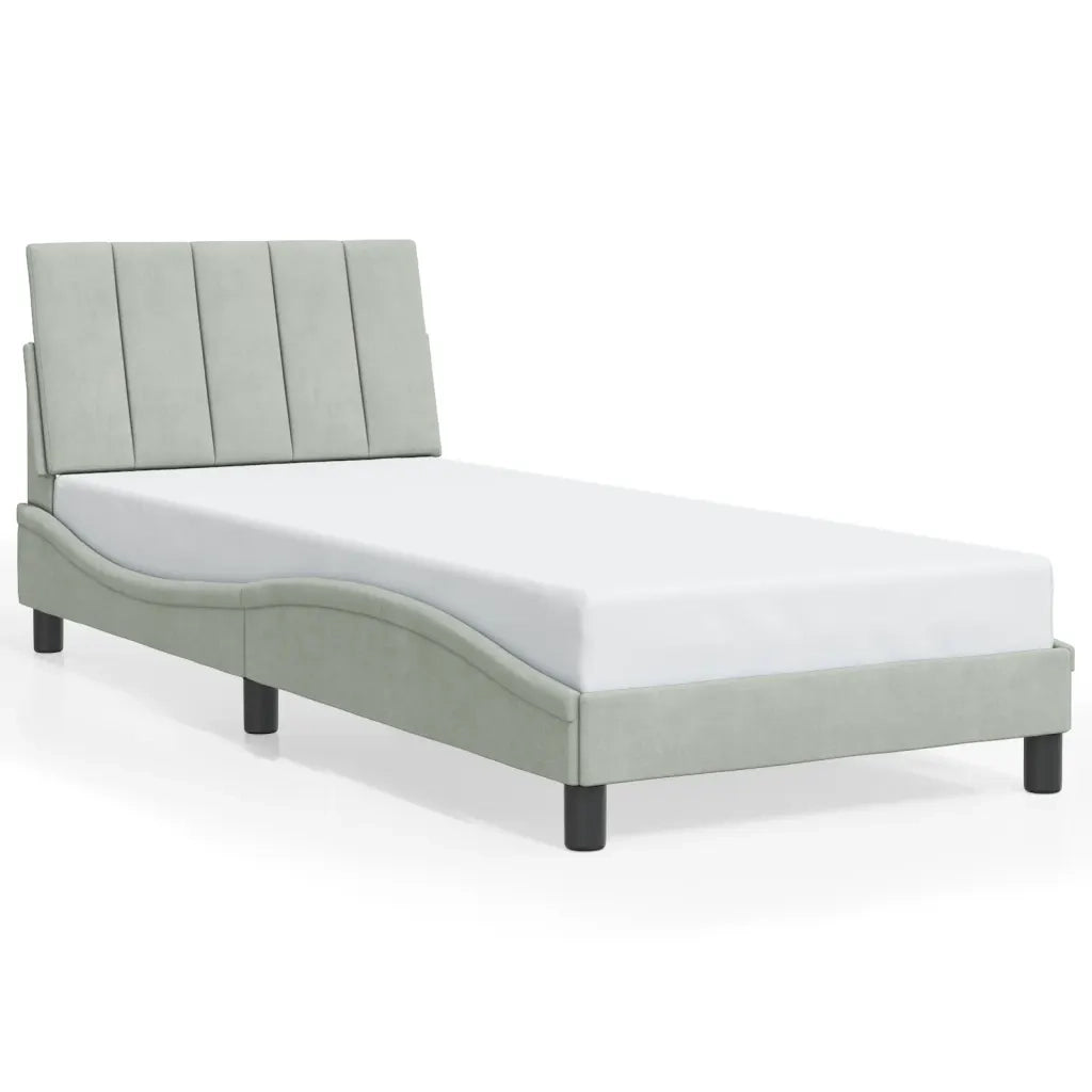 Letto singolo | Letto per adulti | Giroletto con LED senza Materasso Hanko Grigio Chiaro 90x190 cm in Velluto