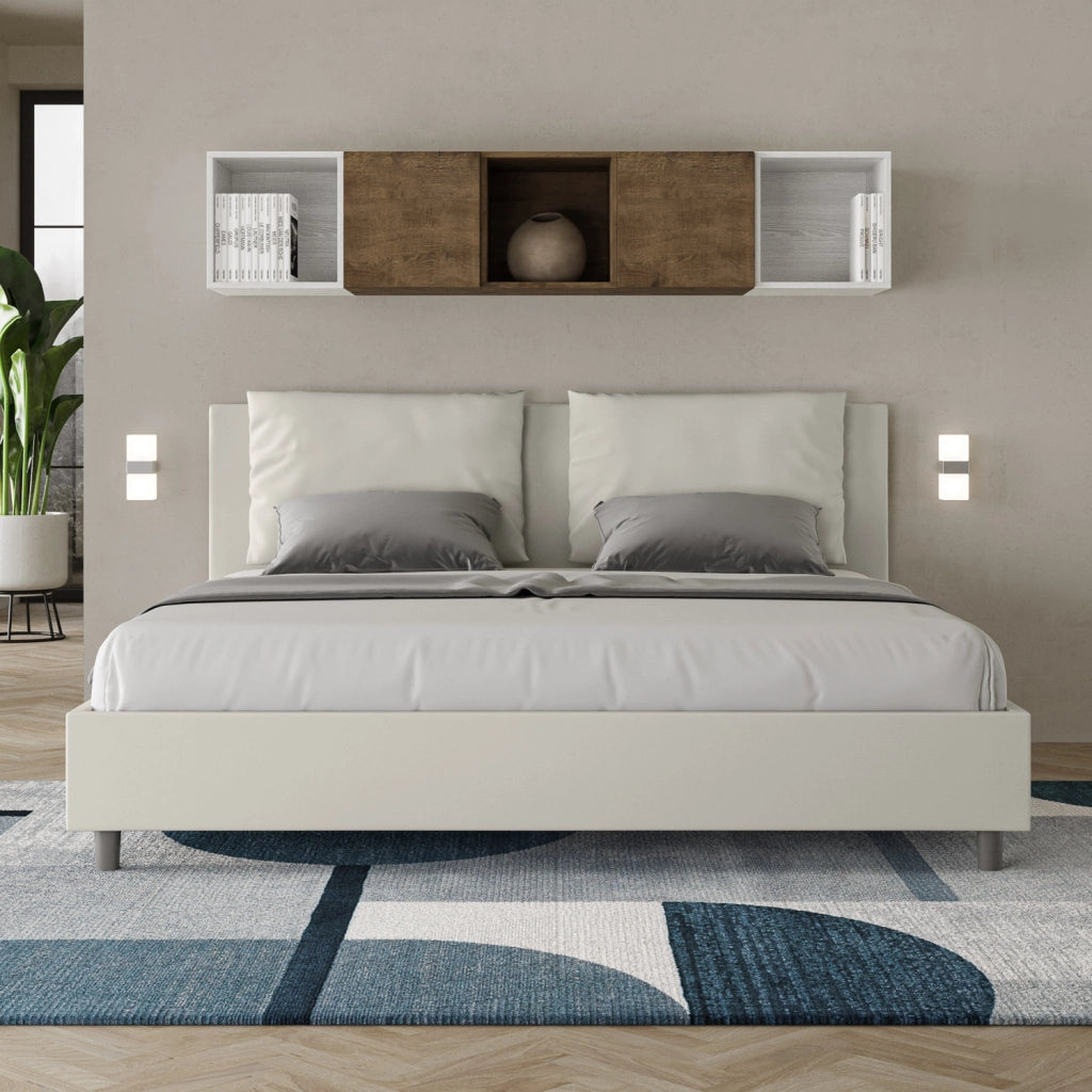 BS COM Letto matrimoniale king size contenitore imbottito 200x200 similpelle bianco