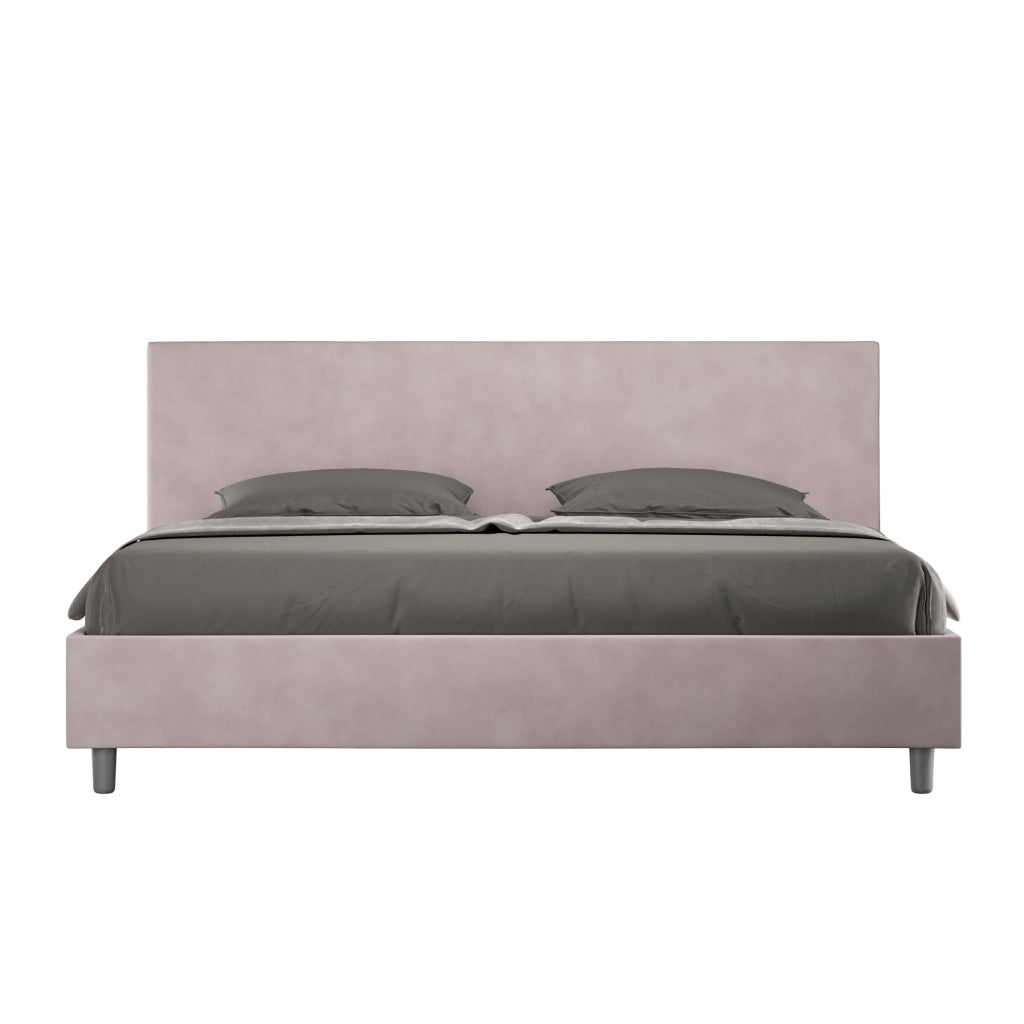 BS COM Letto matrimoniale king size con rete imbottito 200x210 microfibra glicine