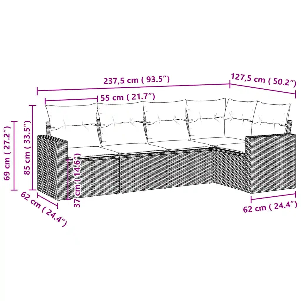 Set Divano da Giardino 5pz con Cuscini Grigio Chiaro Polyrattan 3218922