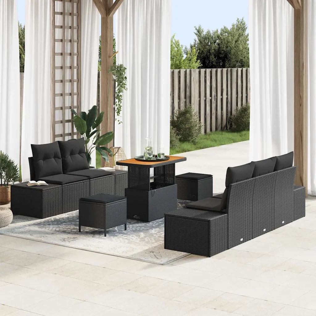 Set Divano da Giardino con cuscino 8 pcs Nero Poly Rattan 3364679