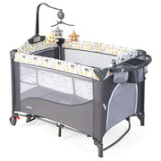 Culla 5-in-1 con materasso cambio pannolini carillon e giocattoli appesi, Dondolo portatile per neonati Grigio