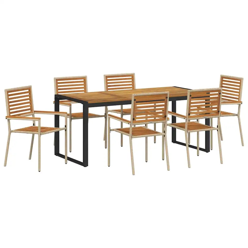 Set da Pranzo per Giardino 7 pcs Beige e Marrone polyrattan 3365483