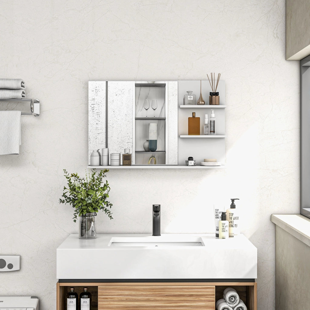 Specchio da Bagno con Ripiani ¨C Minimal ¨C Bianco MDF 75x10x48 cm
