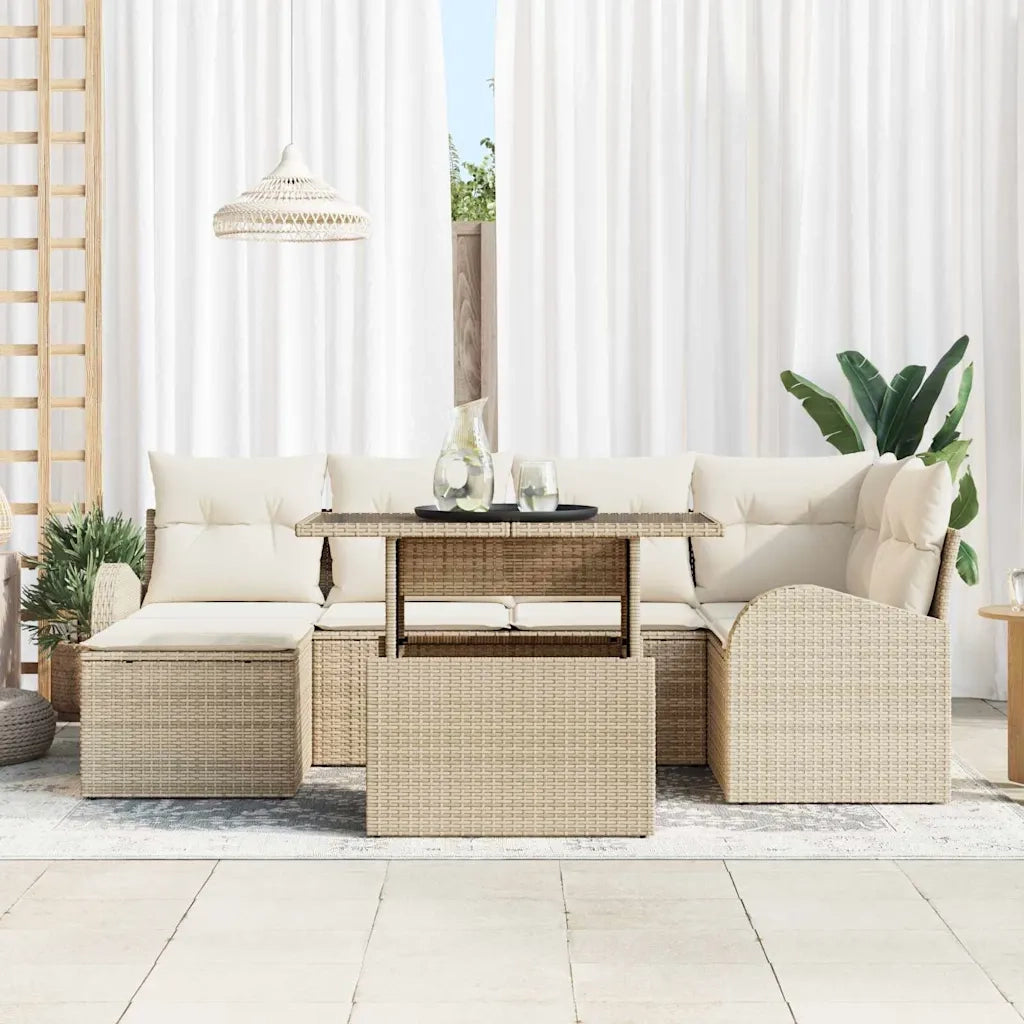 Set Divano da Giardino con cuscino 7 pcs beige e panna 3348677