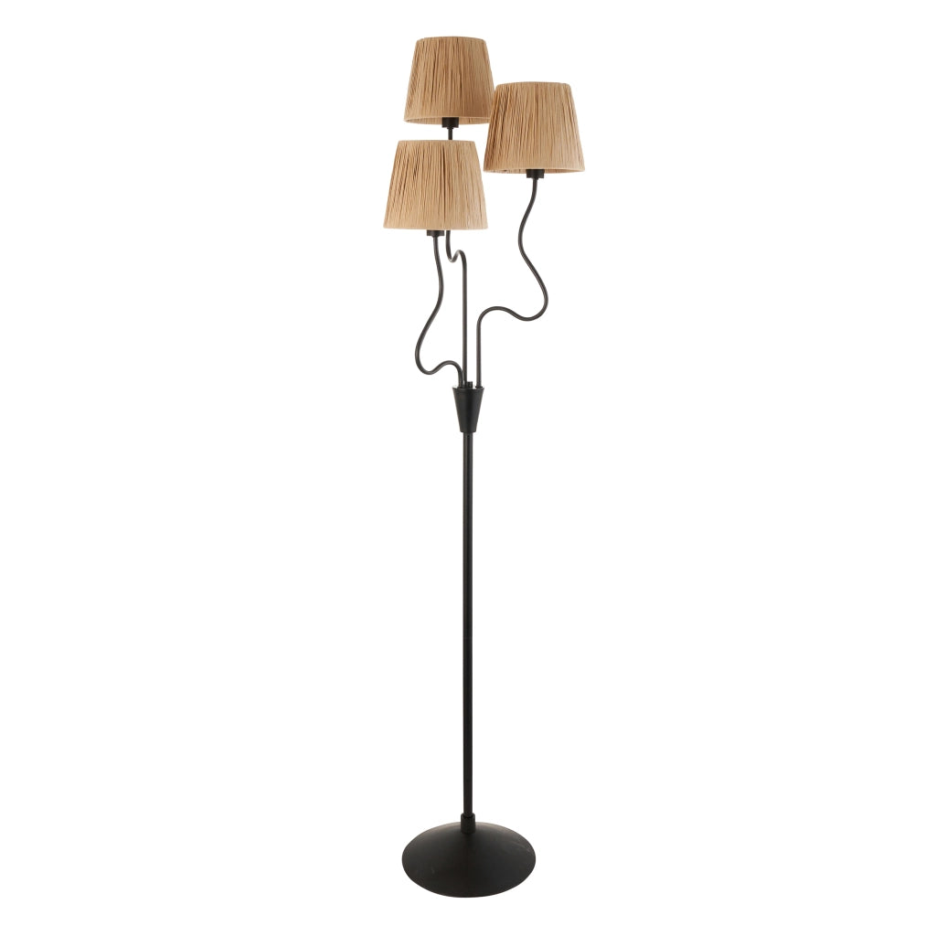 Lampada da terra boho nera opaca rafia, pedale 3xE14 Endon