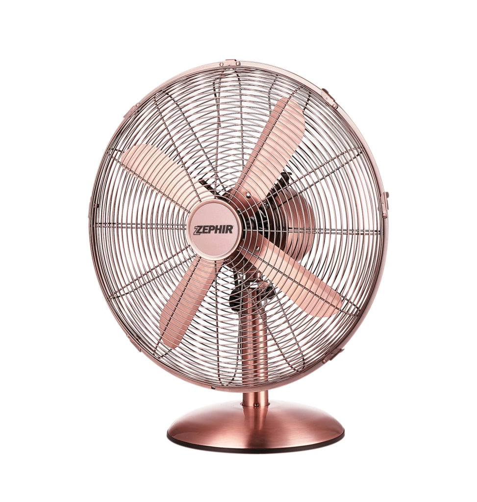Zephir PFV40BR Ventilatore da tavolo stile vintage rame bronzo 40 cm 3 velocità inclinazione regolabile oscillazione 50W