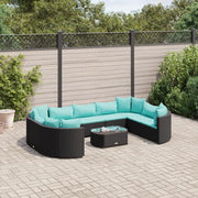 Set Divani da Giardino 10pz con Cuscini in Polyrattan Nero