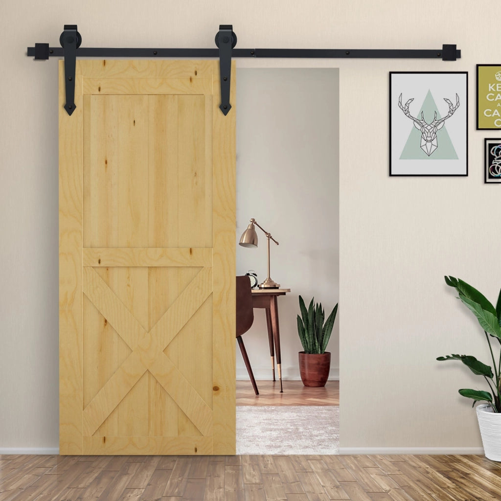 Kit per Porta Scorrevole Rustico con Binario 200 cm in Acciaio Nero