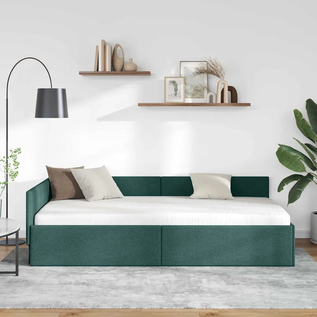 Cornice del letto ad angolo Verde Scuro 100 cm x 200 cm Tessuto 42016055