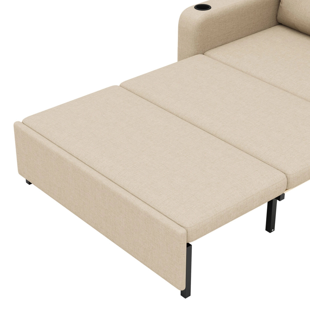 Divano letto 3 in 1 con porta bicchieri; USB e Type-C; 131x81x94 cm; beige