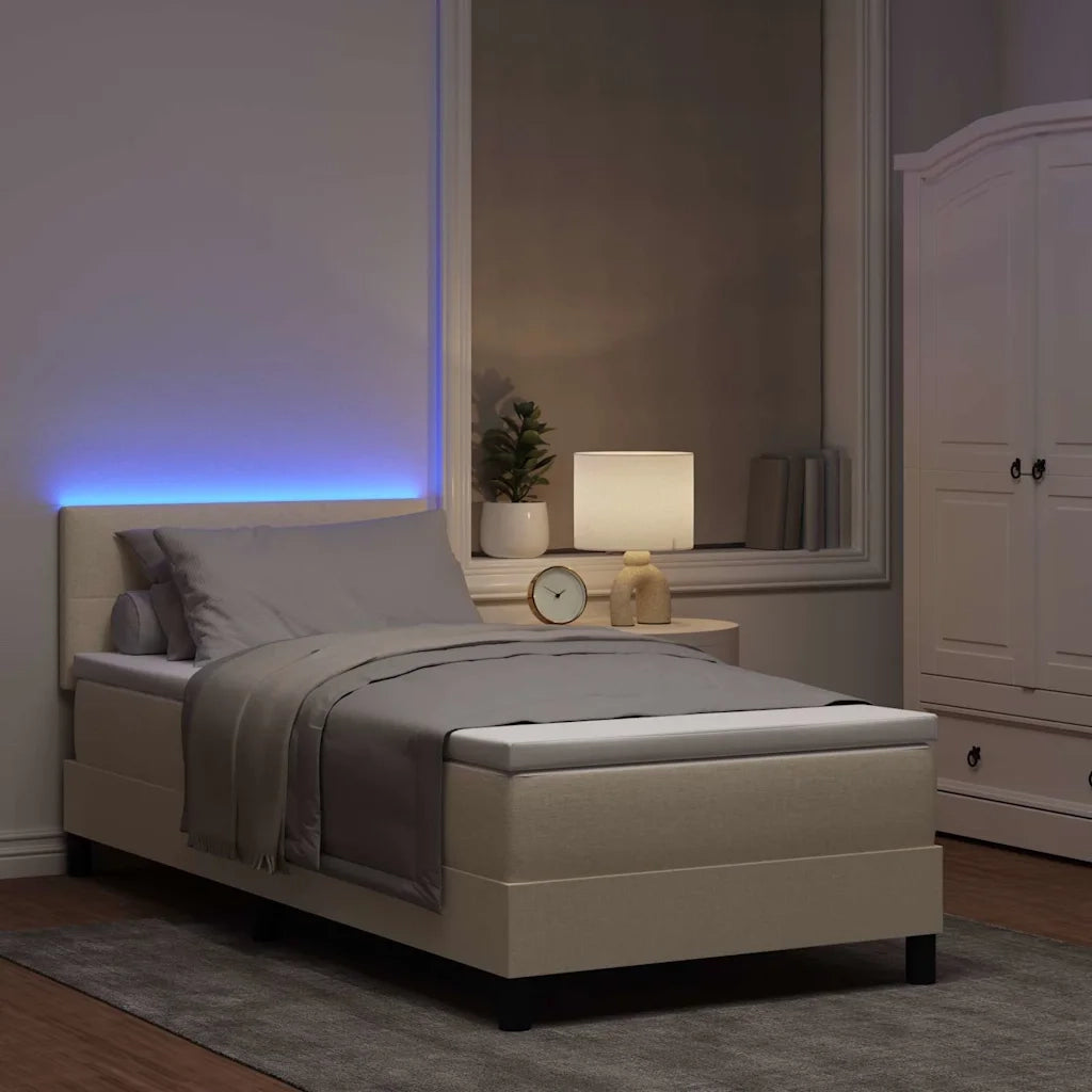 Letto a molle con materasso con led Crema 100 x 200 cm Tessuto 3342189