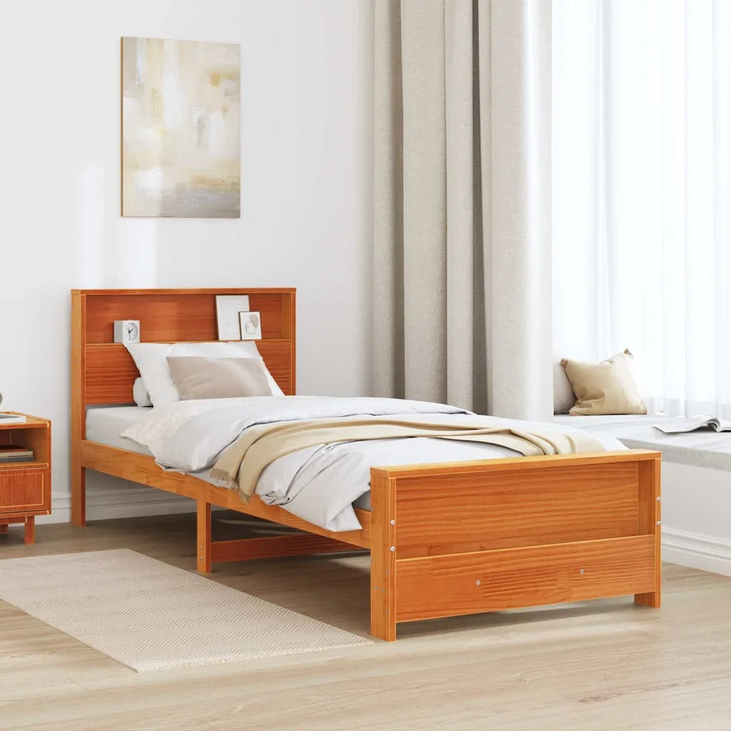 Letto singolo | Letto per adulti | Struttura del letto con testiera Marrone cerato 90 x 200 cm