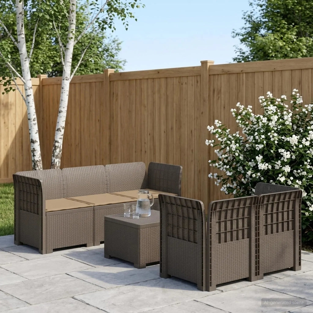 Divano da Giardino 5 Posti con Cuscini Stile Rattan PP 3443904