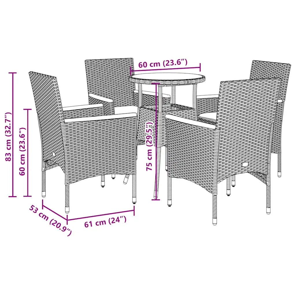 Set da Pranzo da Giardino con Cuscini 5 pz Polyrattan e Vetro 3278722