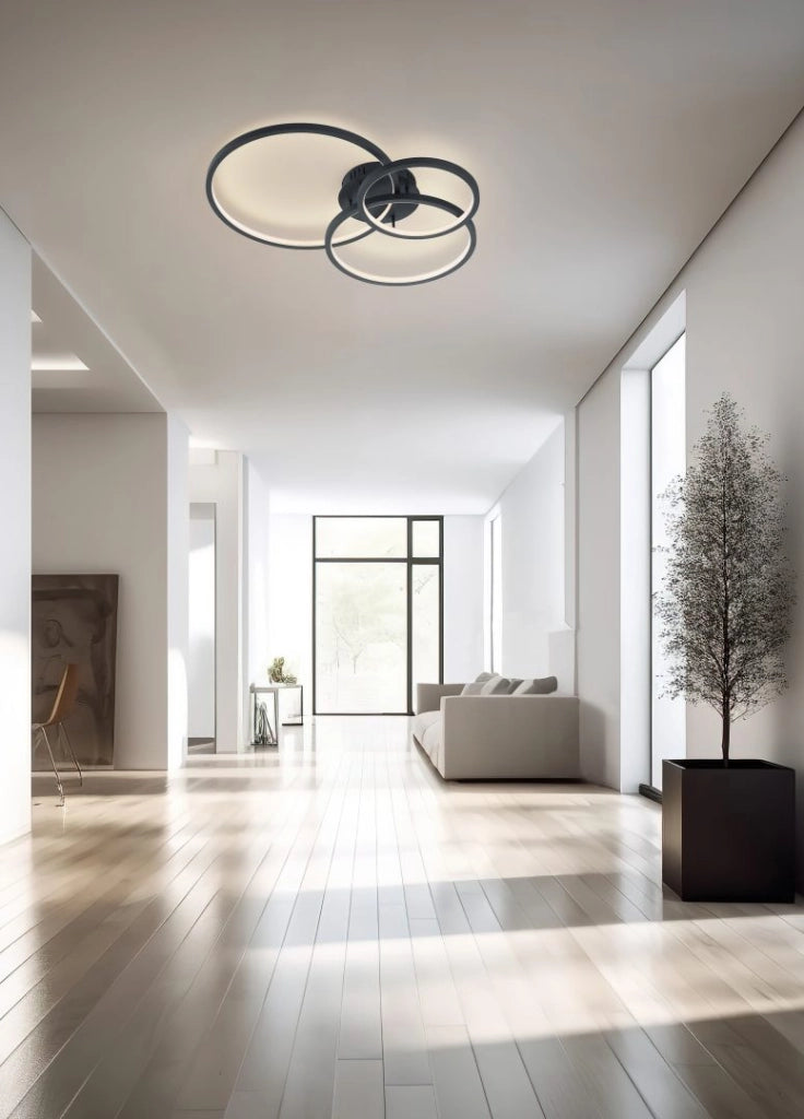 Plafoniera LED multifuzione, 3 anelli, antracite, 79x10x64 cm, Aaron
