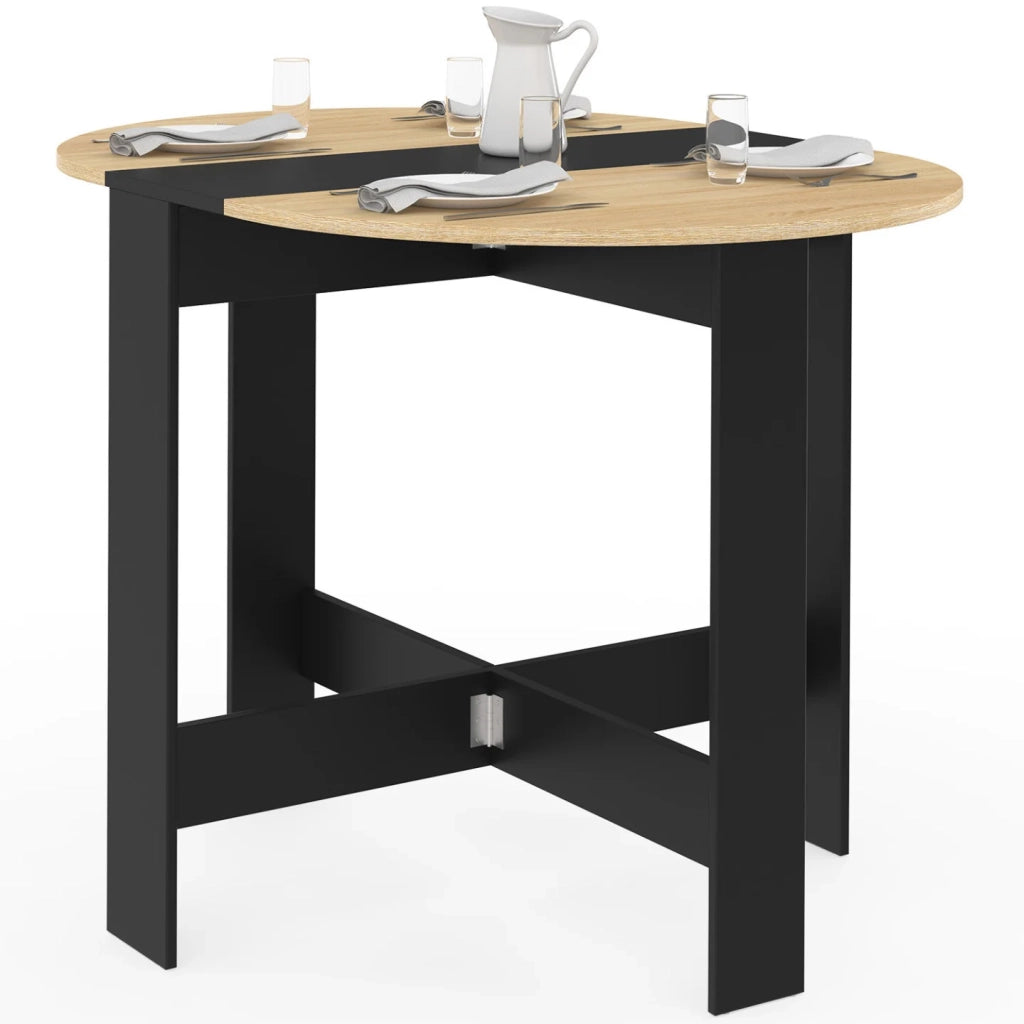 IDMarket - EDI Consolle rotonda pieghevole 2-4 persone in legno nero piano in faggio 103 x 76 cm