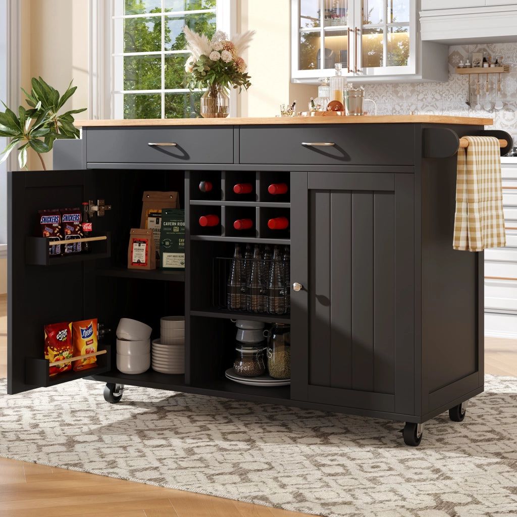 OKWISH Carrello da cucina con ripiani regolabili, portabottiglie e ruote bloccabili, in MDF e metallo, 102 x 45 x 92 cm