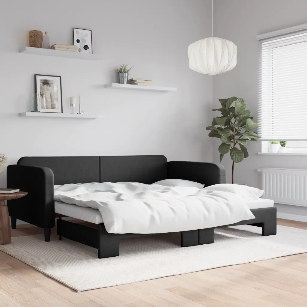 Divano letto | Sof¨¤ letto | Letto singolo Estraibile Nero 100x200 cm in Tessuto