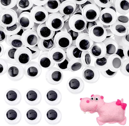 Occhi Goofy 300 pezzi - Autoadesivi - 12 mm - Nero/Bianco - PVC - Occhi Mobili - Occhi da Ricamo