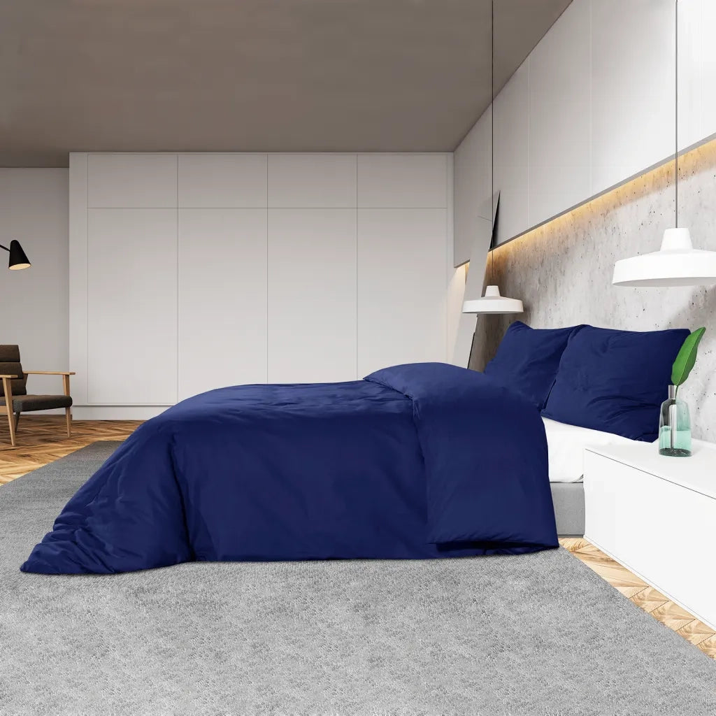 Set Copripiumino Blu Marino 260x240 cm in Cotone 136148