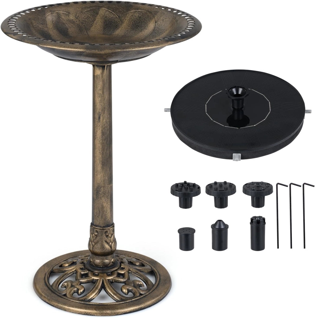 Mangiatoia per Uccelli da Esterno 2 in 1, Vasca per Uccelli con 6 Tipi di Ugelli, Base Robusta e Picchetti, Fontana Moderno Resistente alle Intemperie per Giardino e Cortile