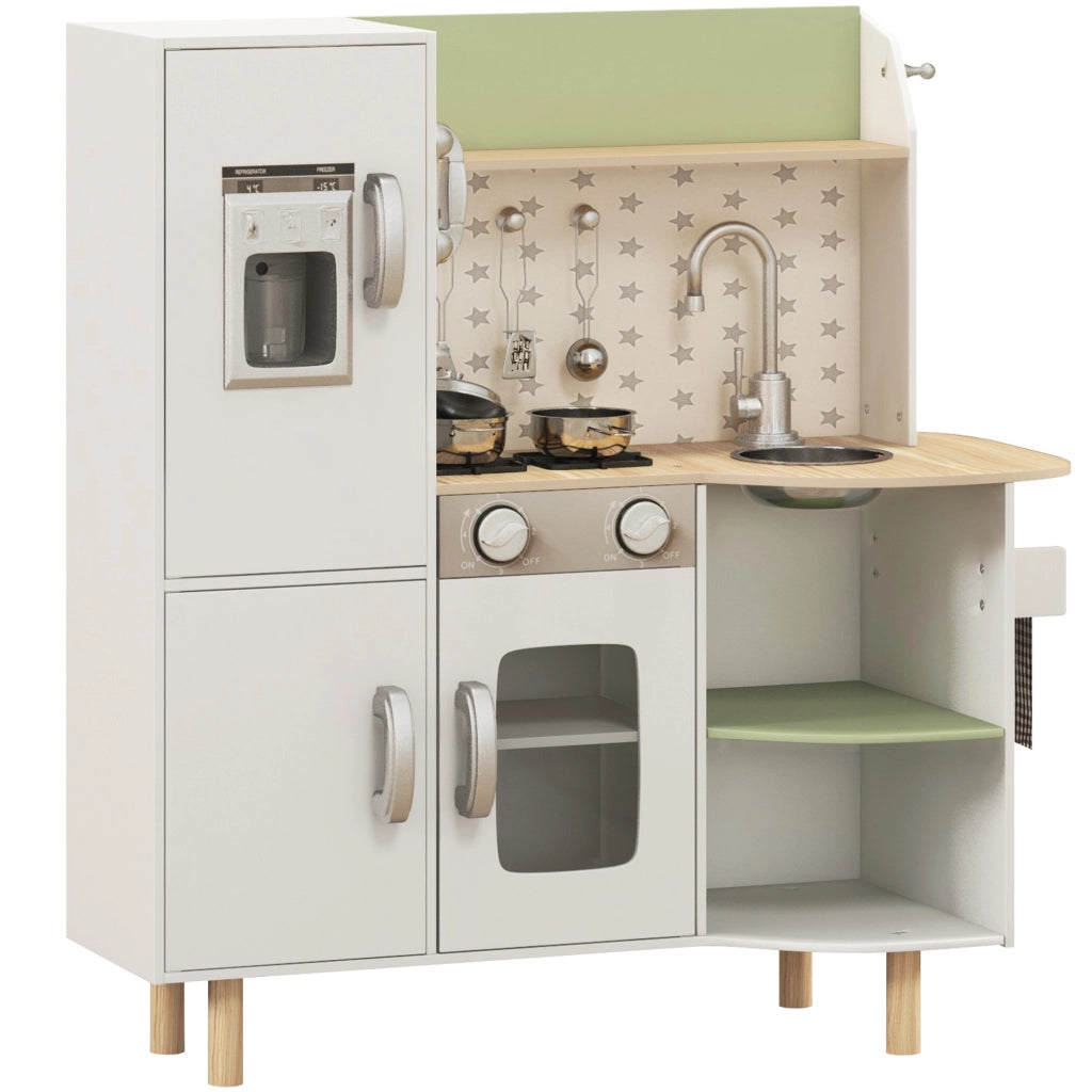 Cucina Giocattolo per Bambini con Utensili ¨C Minimal ¨C Bianco e Verde 84x34x89 cm