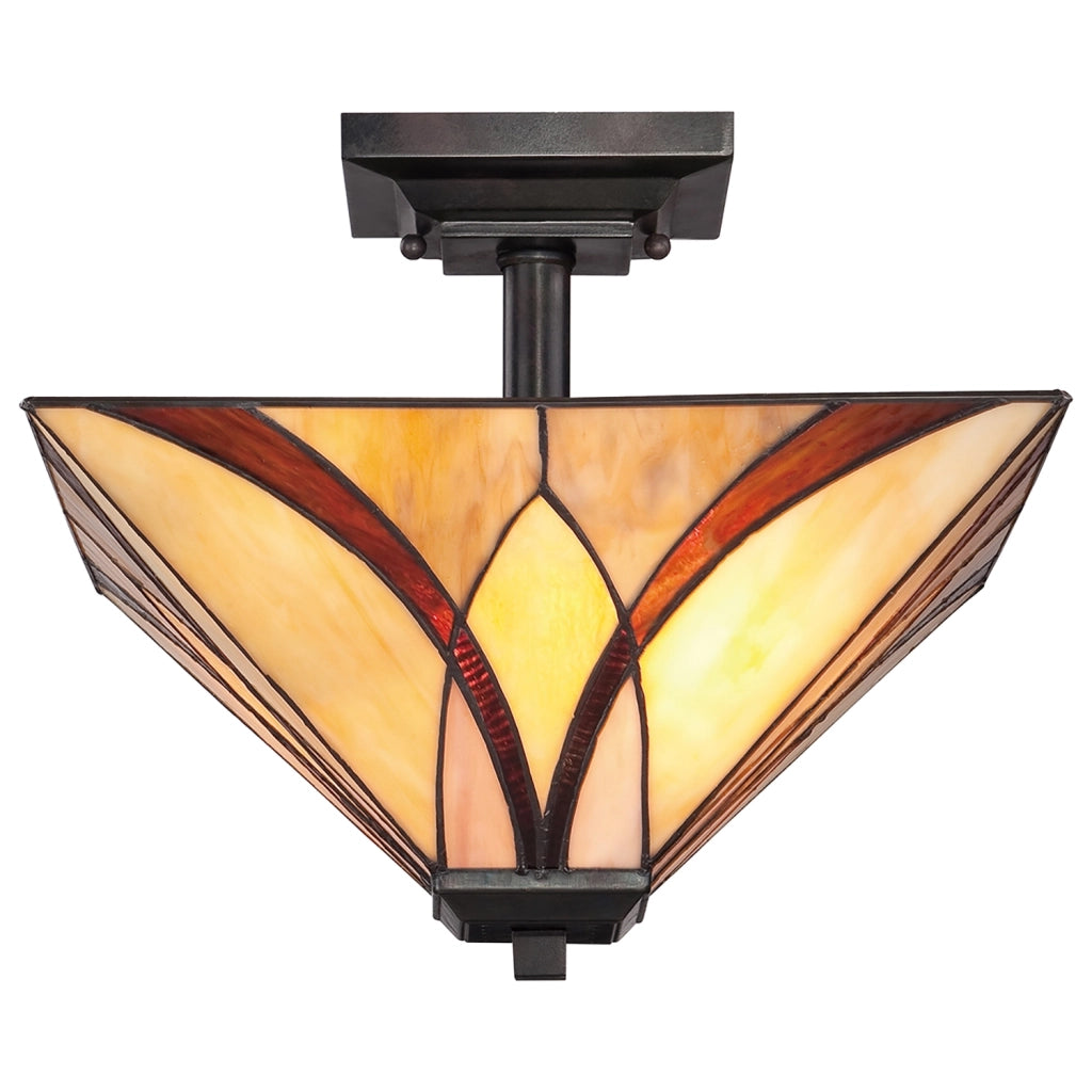 Lampada a Soffitto Tiffany Asheville Metallo Bronzo Valiant 2 Luci E27