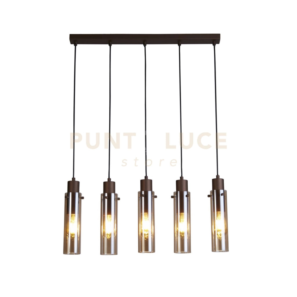 Sweden II 5Lt Bar Pendant - Metallo moka e vetro ambrato