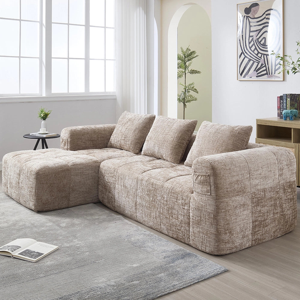 Divano angolare moderno - Xylo - 3 posti in L, chenille, kaki