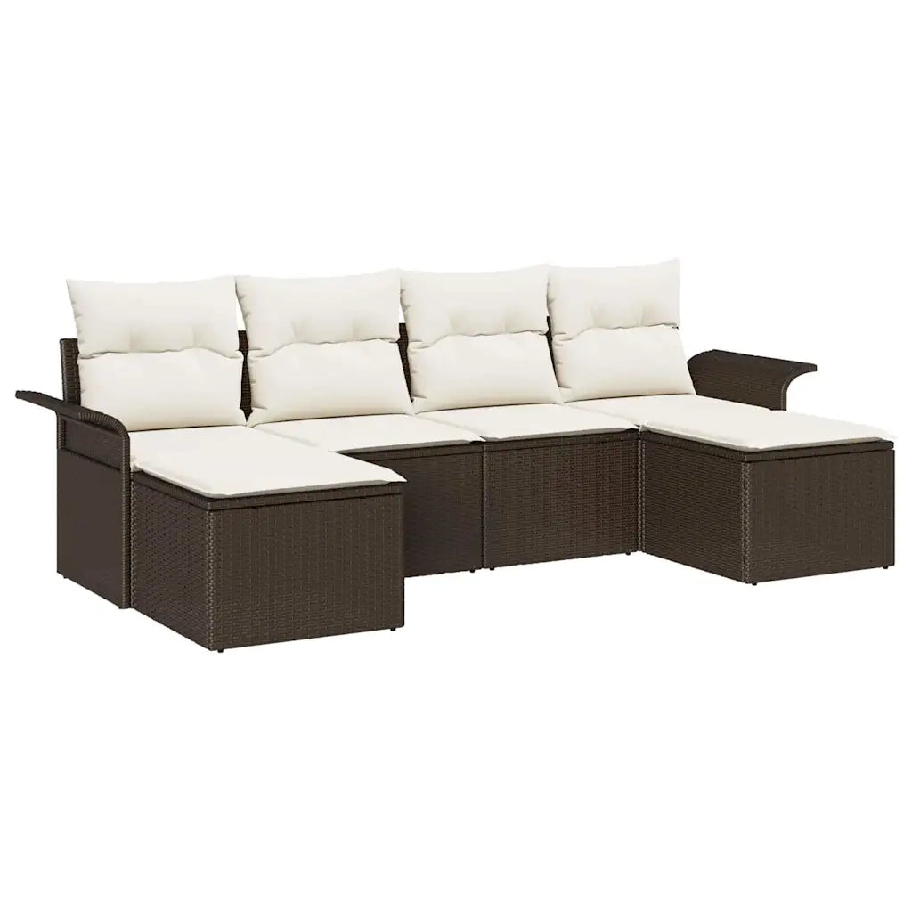 Set Divano da Giardino con cuscino 6 pcs Marrone Poly Rattan 3345468