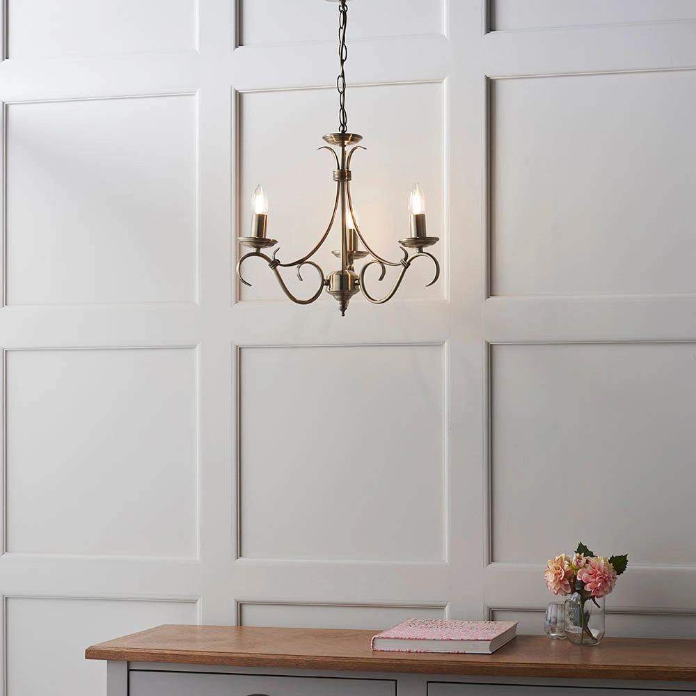 Lampadario Bernice ottone anticato 3xE14 dimmerabile Endon