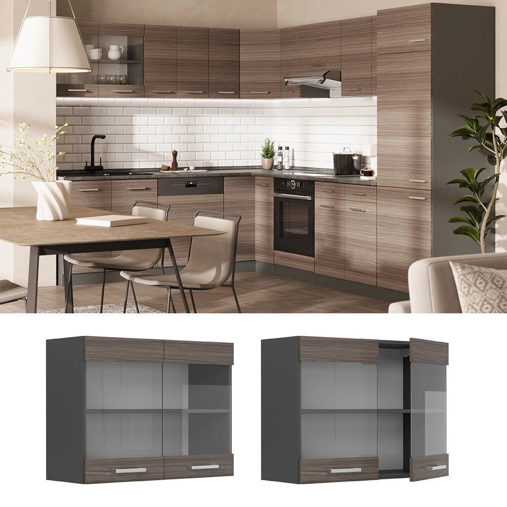 Mobile da cucina in vetro R-Line Grigio nobile/Antracite 80 cm Vicco