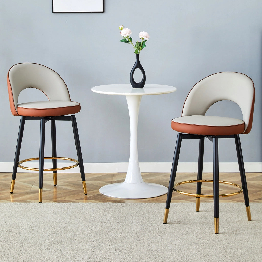 Sgabelli da Bar Girevoli Imbottiti ¨C MINIMAL ¨C Grigio Chiaro/Marrone, PU, Set 2 Pezzi